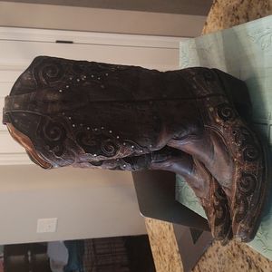 Corral Inia Tobacco/Black Sequined Boots, Size 9 1/2